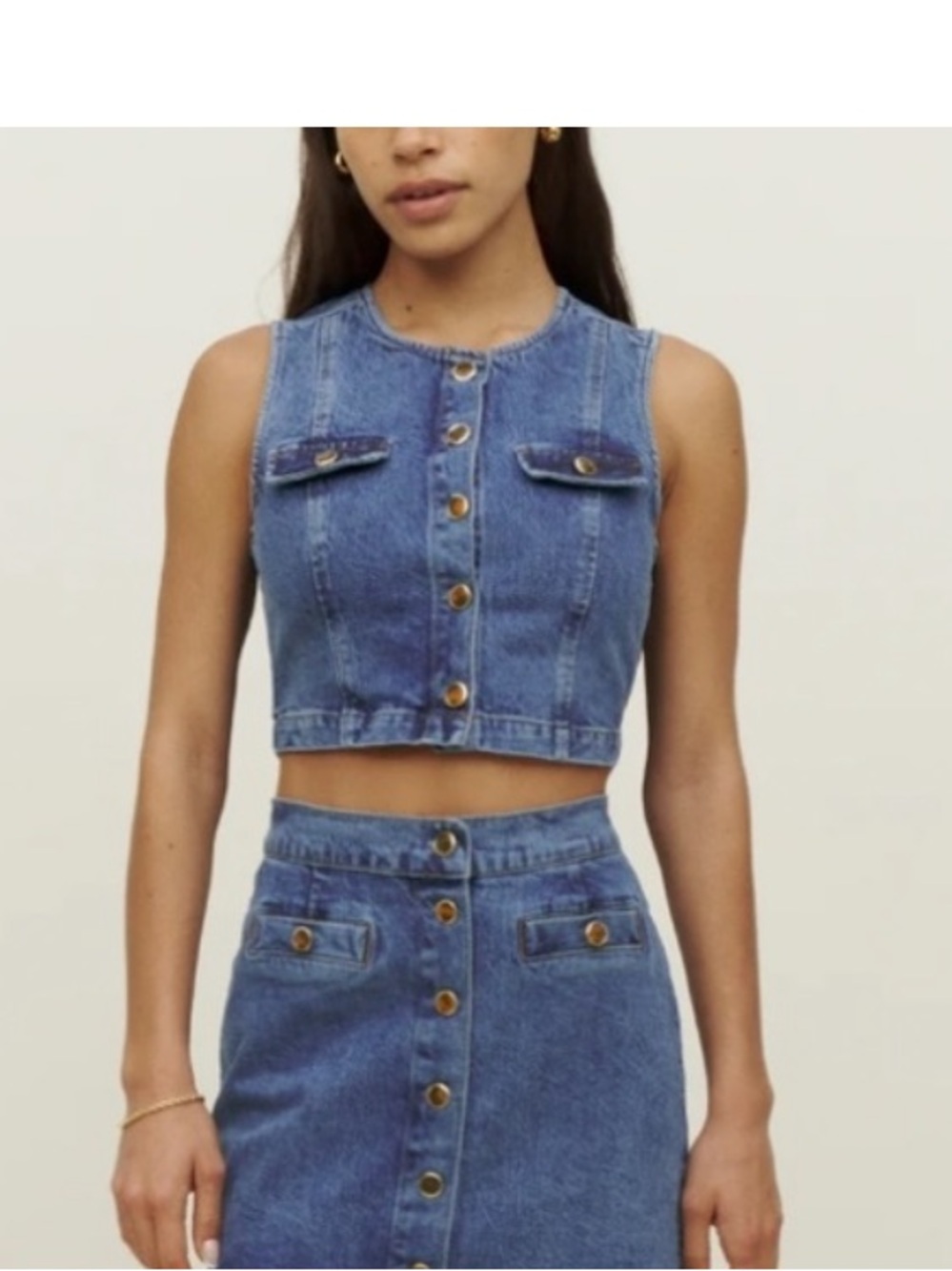 Reformation Denim Button Front Crop Vest
